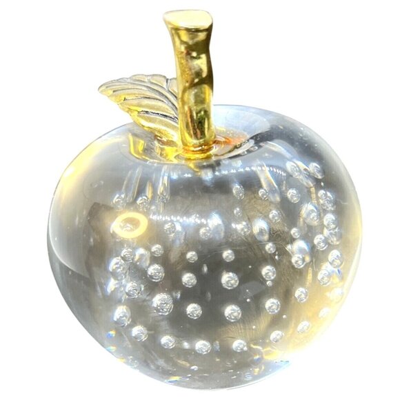 Vintage Art Glass Clear Apple Bullicante Controlled Bubble Paperweight - Picture 4 of 12